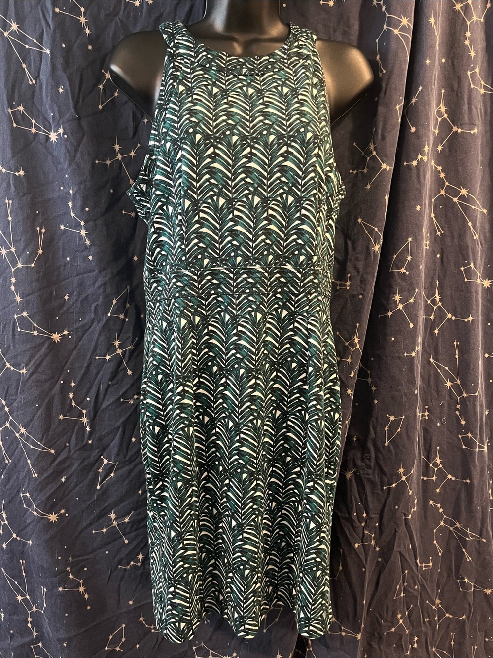 H&M Green & Black Printed Sleeveless Dress